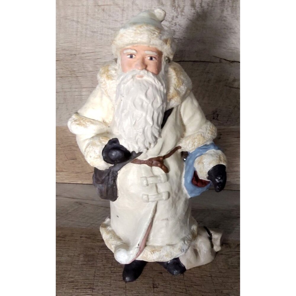 Vintage Signed ETC 87 Santa Claus Figurine 7.5 Hand-Painted Chalk